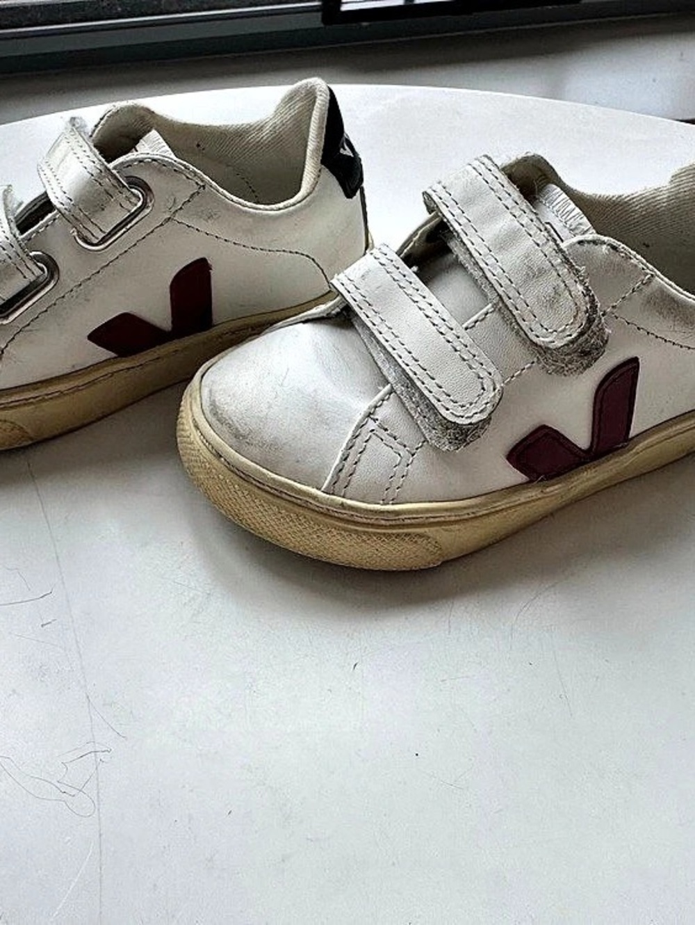 Veja Esplar Velcro Kids Leather Sneakers White & Burgundy EU 24/US 8